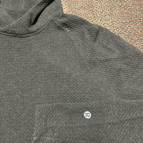 Lululemon At Ease Hoodie Heathered Black Textured Knit Long Sleeve Men's M Yoga - Picture 3 of 7